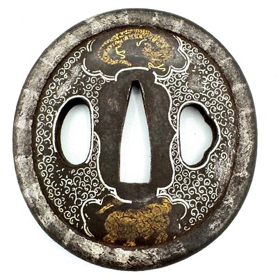 Tauba 鐔 Dragon et Tigre et Phénix Design Made by Hizen Antique Japane Sword