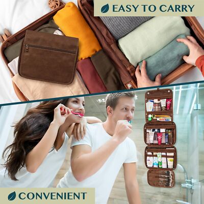 Hanging Leather Toiletry Bag Men's Shaving Dopp Kit for Travel Bathroom Shower