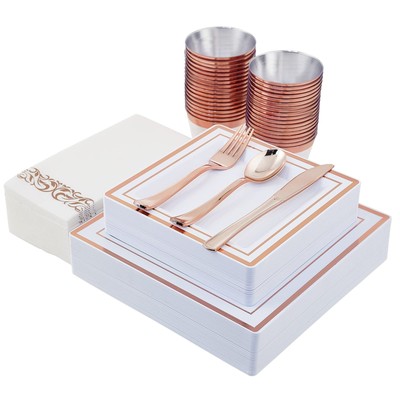 210PCS Dinnerware Set 30 Guest,Party Supplies, Rim Plastic Plates-30 Plastic ...
