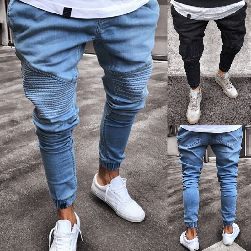 Men Ripped Biker Skinny Jeans Frayed Destroyed Trousers Casual Denim Pants S-XL