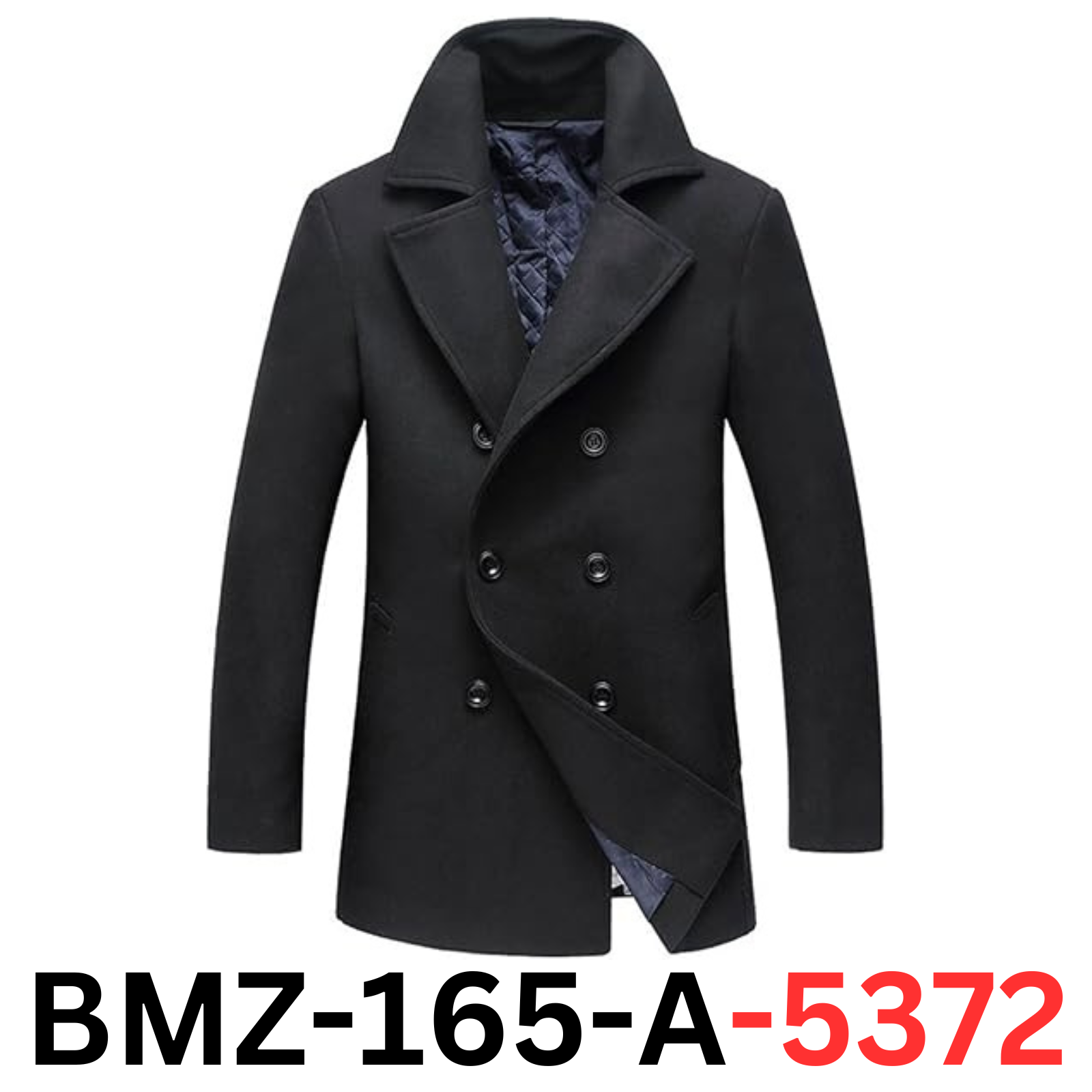chouyatou Men Classic Notched Collar Double Breasted Wool Blend Pea Coat Black S