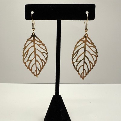 Leaf Dangle Drop Earrings Gold Tone Fashion Jewelry Nature Inspired 2.5 in