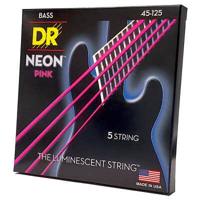 DR Strings Hi-Def Neon Pink Colored Bass Strings: 5-String Medium 45-125