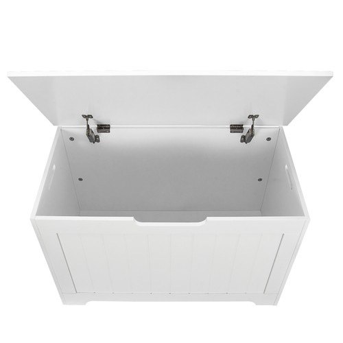 30 Inch Storage Chest Bench Toy Box Wooden Organizer with 2 Safety Hinges White 