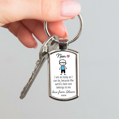 Personalised Sentimental Best Nan Metal Keyring Birthday Xmas Gift Present Boy
