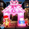 Lenwen Lenwen 10 ft Pink Christmas Inflatable Gingerbread House Archway Gingerbread Man Cookie House and Candy Cane Decor with LED Lights Set for Christmas Party Indoor Outdoor Holiday Decorations