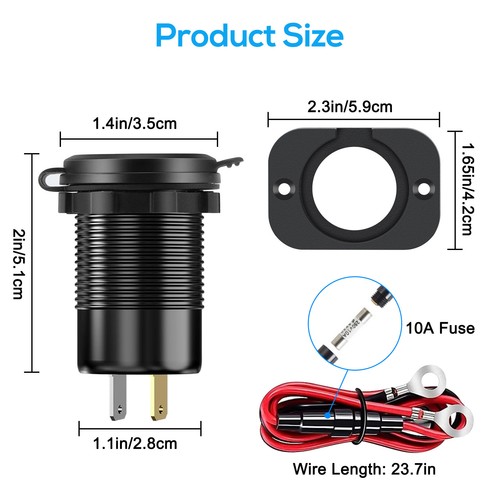 12-24V 4 Port Fast Car Charger QC3.0 & PD USB C Outlet Socket for Boat RV Marine