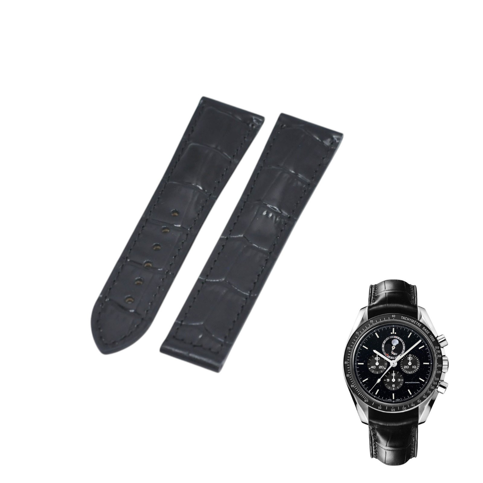 21mm Black Leather Watch Strap For Omega Speedmaster Co-Axial 311.33.44.32.01.00