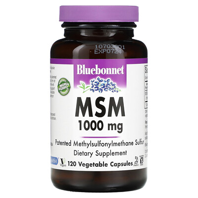 Bluebonnet Nutrition MSM 1000 мг 120 капсул Vcaps Без яиц, без рыбы, без глютена,