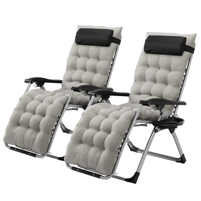2 Pcs Zero Gravity Reclining Chair Outdoor Lounge Chair with Removable Cushion