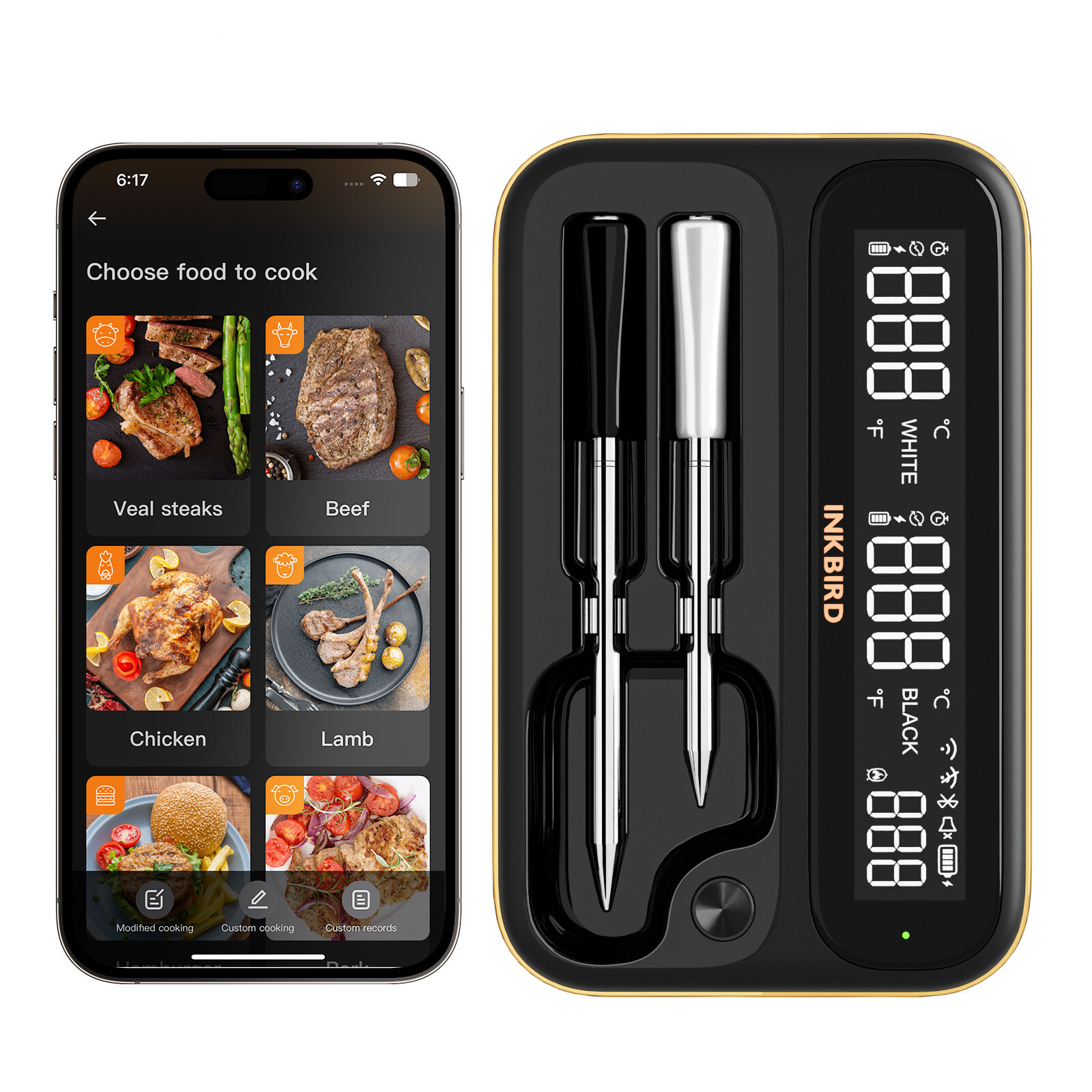 Wireless BBQ Meat Thermometer  WiFi 5G/2.4G Bluetooth 5.4v 80min Data Storage