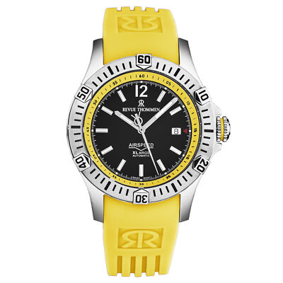 Pre-owned Revue Thommen Men's 'air Speed' Black Dial Yellow Strap Automatic 16070.4638