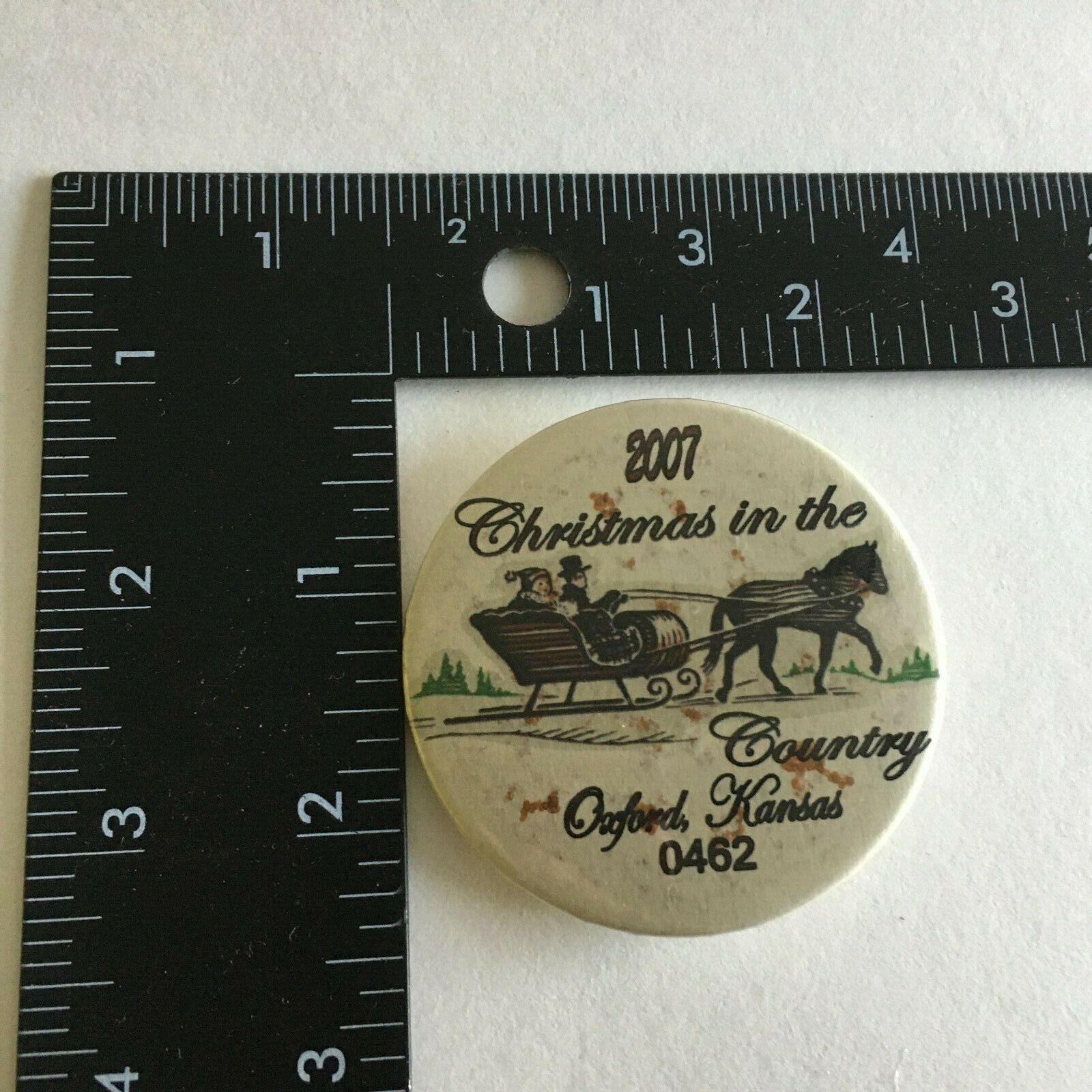 Vintage Button Pin Back Christmas In The Country Oxford Kansas 