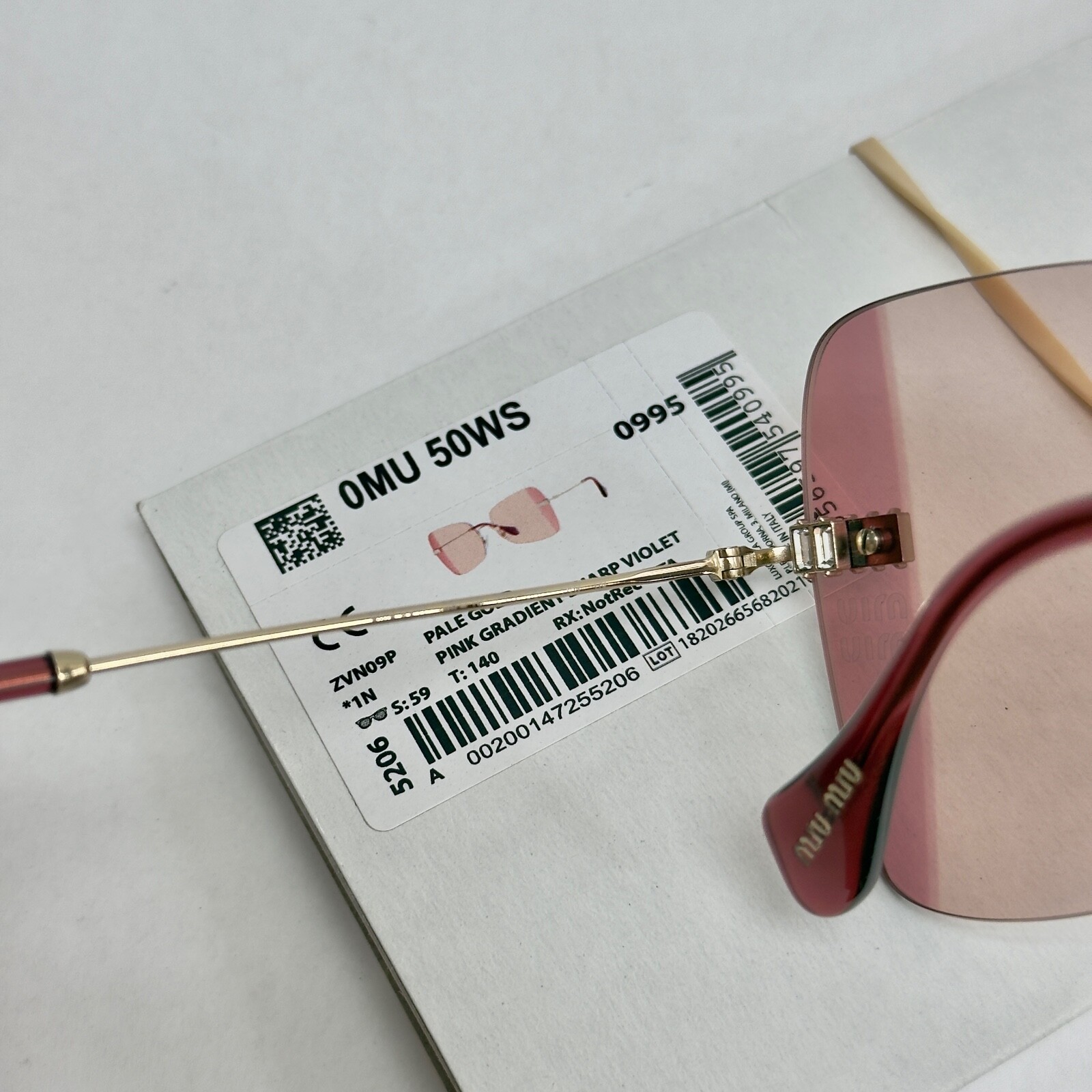 Pre-owned Miu Miu Runway Mu50ws Pink Crystal Strass Gold Butterfly Rimless Sunglasses 50w In Zvn-09p