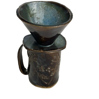 pottery coffee pour over set Artist Signed Handmade Studio Art