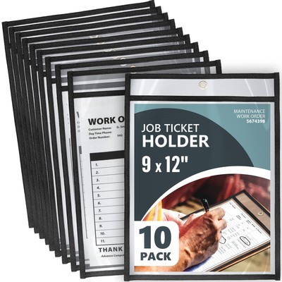 10 Pack Job Ticket Holders 9x12 - Work Order Plastic Sleeves for Documents - ...
