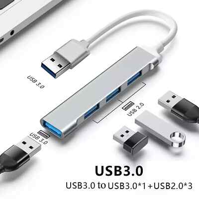 4 Port USB 3.0 Hub Splitter Adapter Charge High Speed For PC Laptop Mac Desktop
