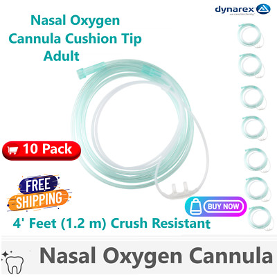 BOX OF 10 (Ten) 4FT Adult Cushion Tip Soft Nasal Oxygen Cannulas Standart Canula