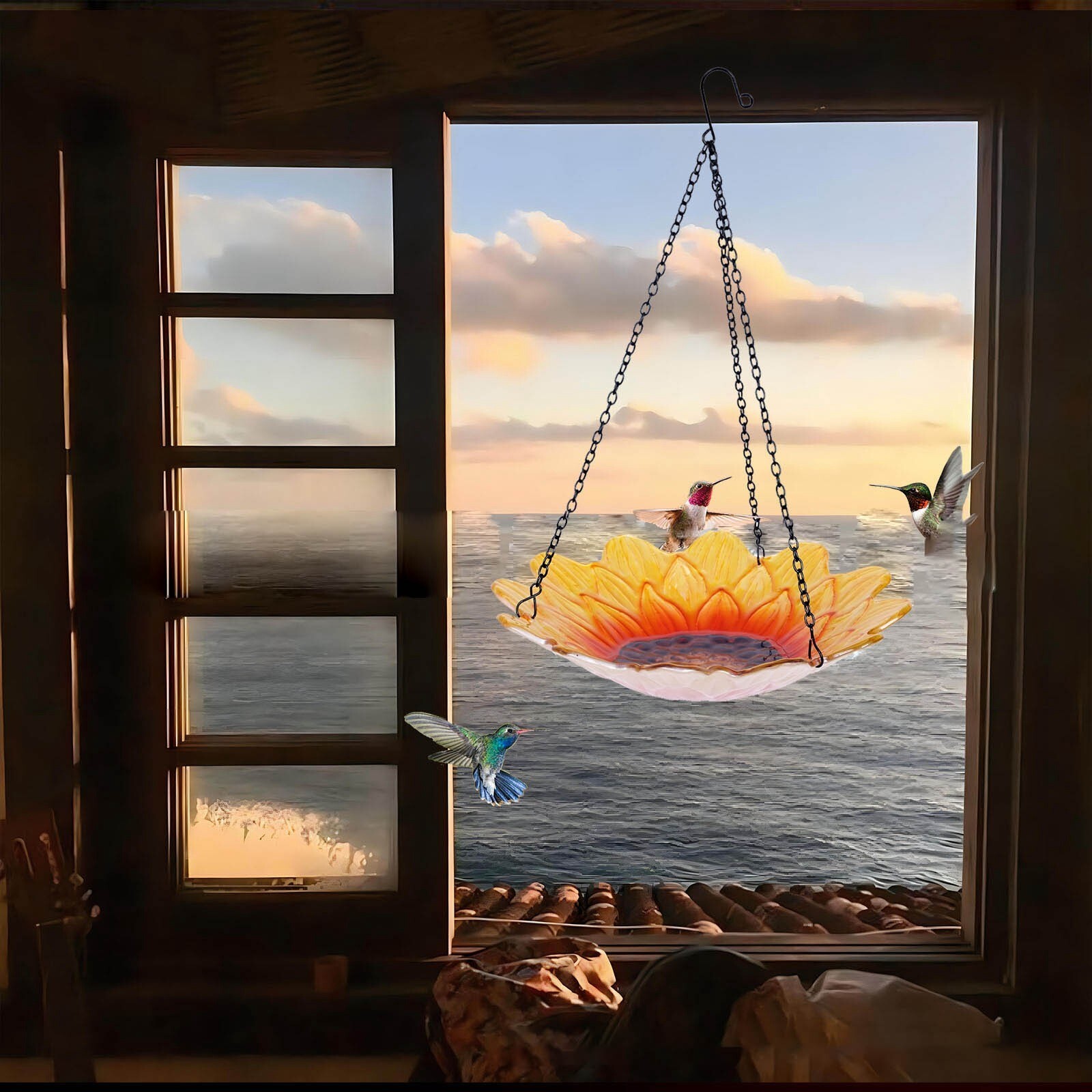 Yellow Hanging Bird Feeder Outdoor Garden Bird Feeder Floating Water Hanging