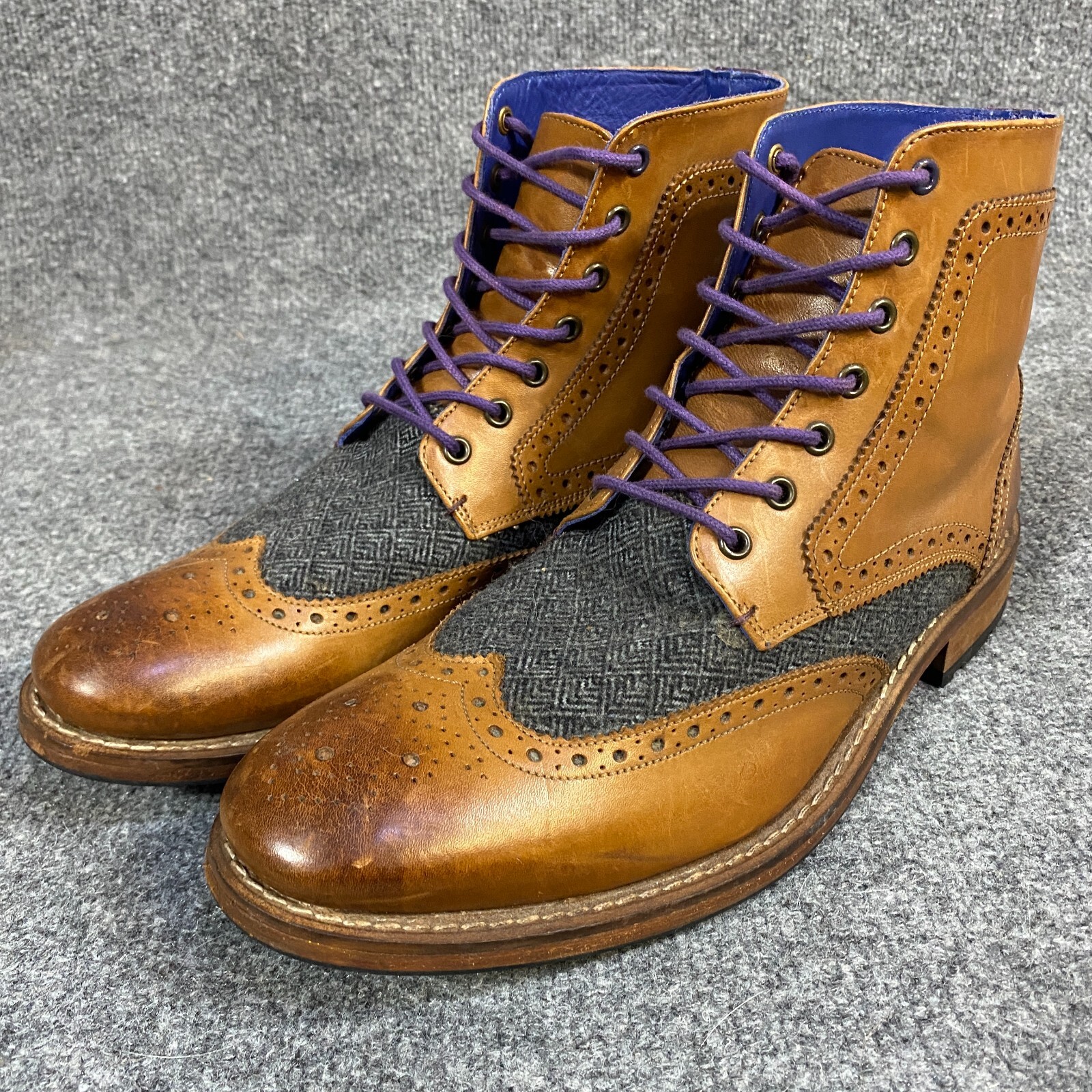 9 Brown Leather Tweed Inlay Wingtip Brogue