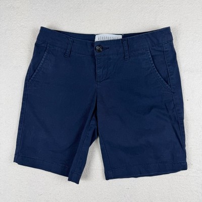 Aeropostale Bermuda Twill Shorts Navy Blue Size 0 Cotton Stretch Casual Mid Rise