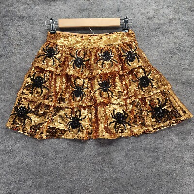 Peach Love California Skirt Womens Small Gold Black Sequin Spiders Halloween