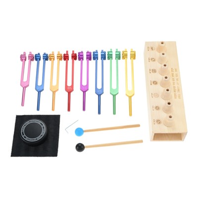 7 Chakra and 1 Soul Purpose Weighted Tuning Forks with Wooden Sound Box for Soun
