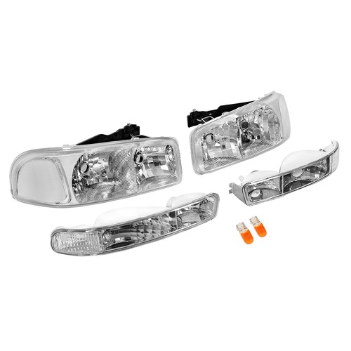 For GMC Sierra 1500 2500 99-07 Chrome Headlights+Bumper Clear Reflector Lamps