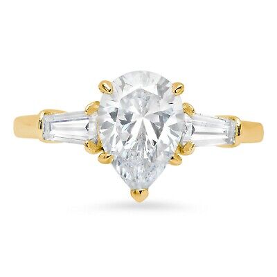 Pre-owned Pucci 2.5 Pear Baguette 3 Stone Synthetic Moissanite Promise Ring 14k Yellow Gold In White/colorless