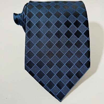 Luchiano Visconti Black&Blue Checker Grid Silk Tie 58x4  NWOT