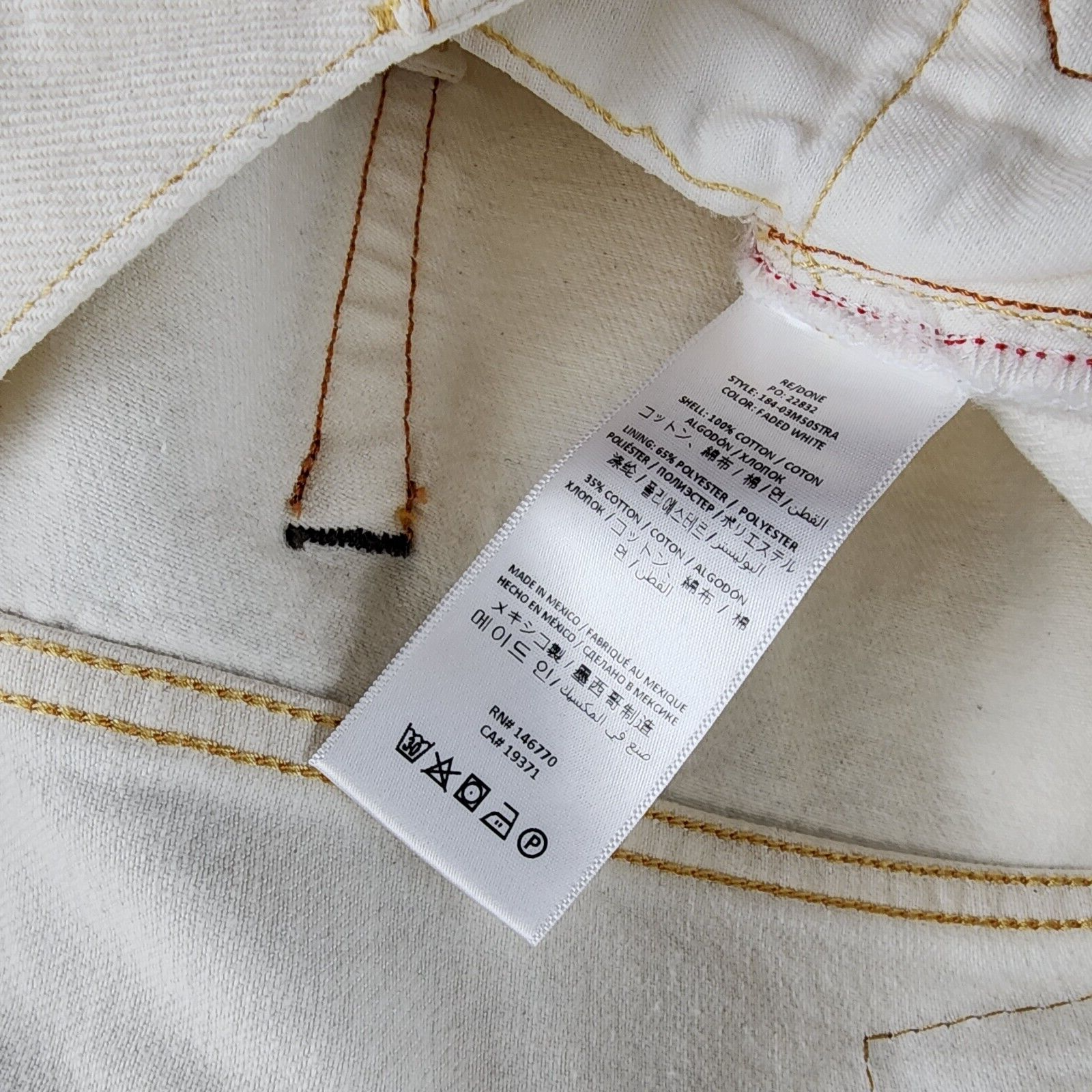 Re/done 50s Straight-Leg Jeans Men's 34 Faded White Pockets Button Zip Closure - Picture 11 of 15