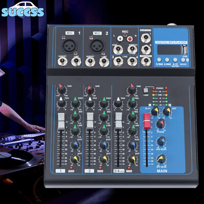 Professional 4Channel Bluetooth Mixing Console Live Studio Audio Sound Mixer USB