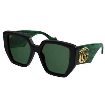 Pre-owned Gucci Sunglasses Gg0956s 001 Black Gold Green Lens Square Woman Large