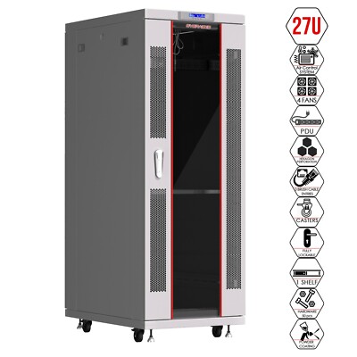 Server Rack 27U Network Cabinet 35'' depth Data Server Cabinet - BONUS INCLUDED