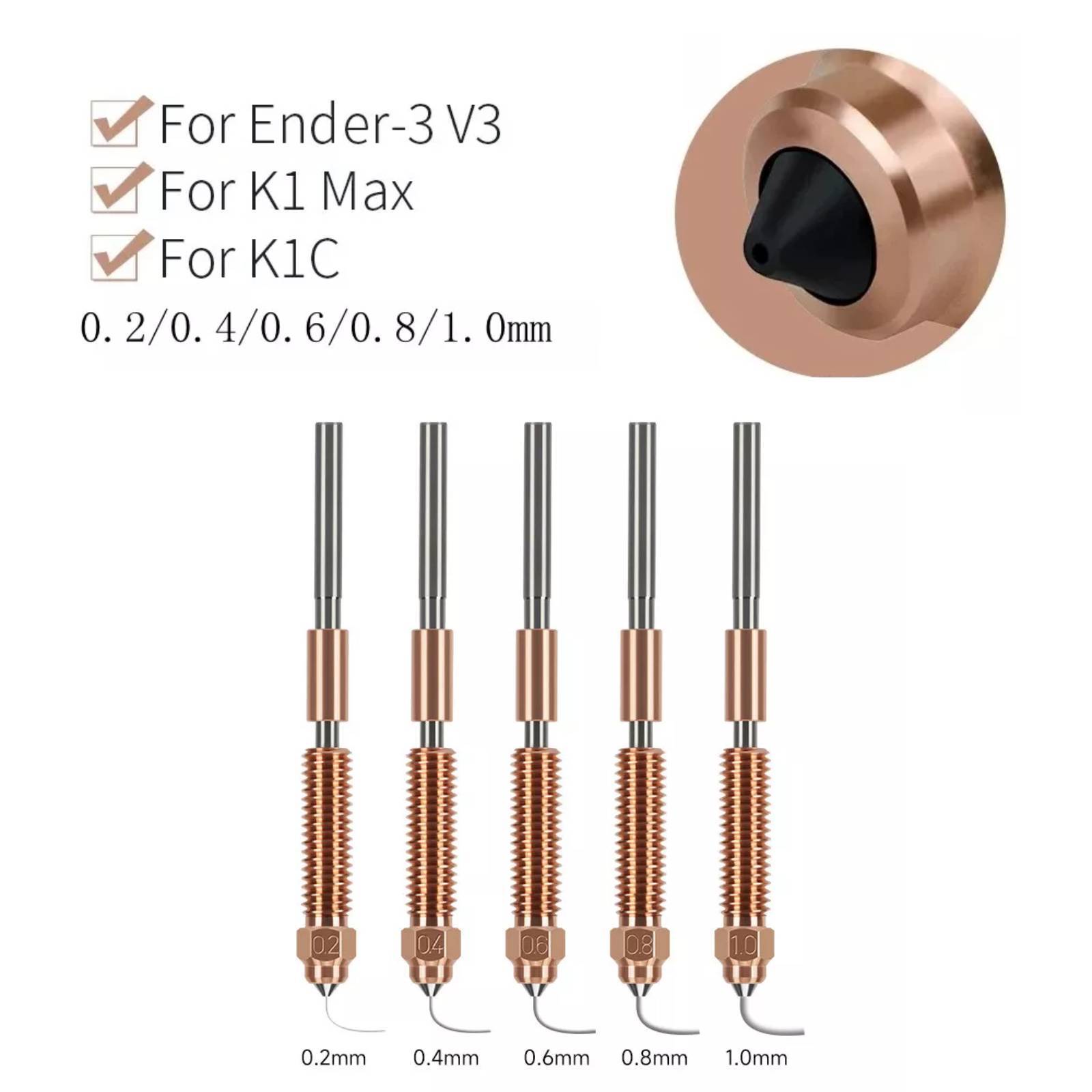 For Creality K1/K1 Max Nozzle Brass 3D Printer Nozzles 0.2-1.2mm 1.75mm Lot - Foto 3