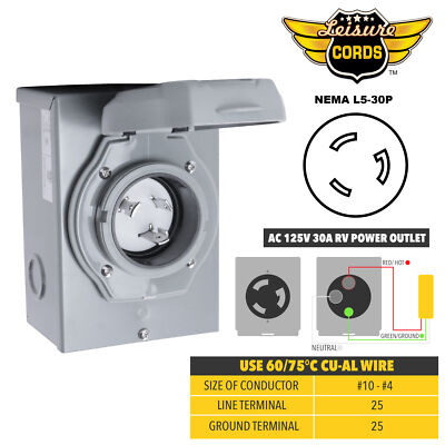 Leisure Cords 30 Amp Generator Power Inlet Box NEMA L5-30P 120 Volt ETL Listed