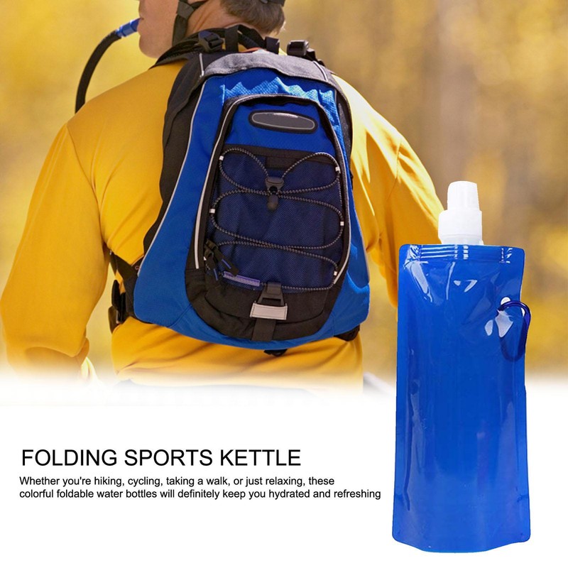 1x 480ml Foldable Water Bottle Outdoor Sports Drinking Bag Running Random Color