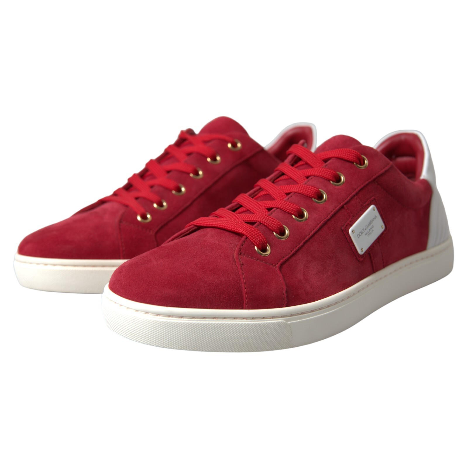 Pre-owned Dolce & Gabbana Shoes Sneakers Red Suede Leather Men Low Top Eu41 / Us8