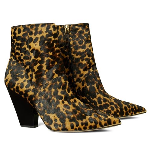Pre-owned Tory Burch Lila Pinted Toe Booties In Leopard Print Calf Hair Size 11 M In Multicolor