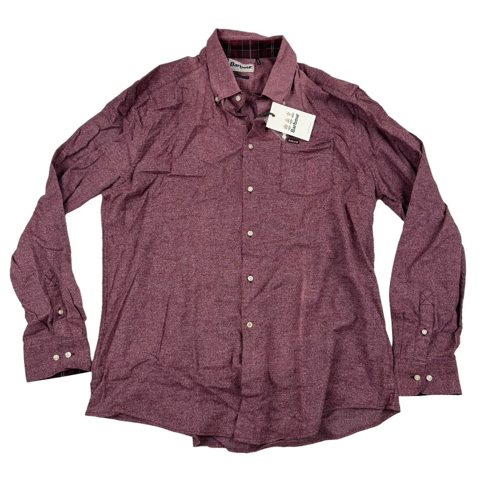 NWD BARBOUR Merlot Priestcliffe Tailored Button Shirt L/S Cotton Spandex US XL
