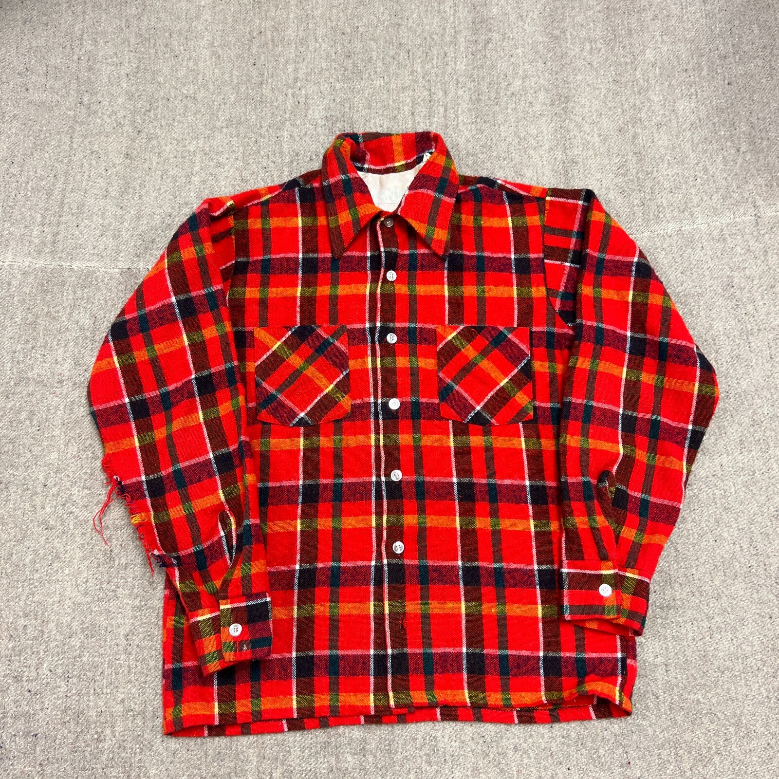 Vintage 1950s Flannel Shirt Mens Medium Red Plaid Long