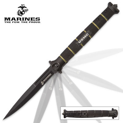 12" Extra Large USMC Marines Spring Assisted Open Folding Pocket Knife Stiletto