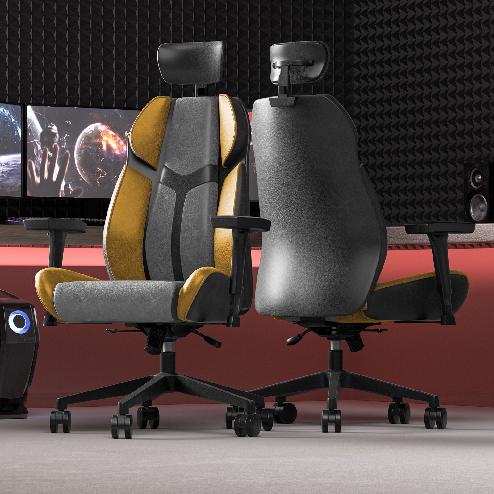 Gaming Chair for Adult Video Game Chair with PU Leather Adjustable Height Yellow