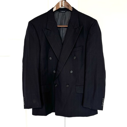 Burberry Navy Blue Pinstripe Wool Double Breasted Suit Coat