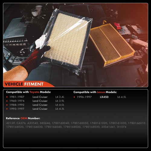 2Pcs Engine Air Filter for Toyota Land Cruiser 60-74 81-97 Lexus LX450 1996-1997