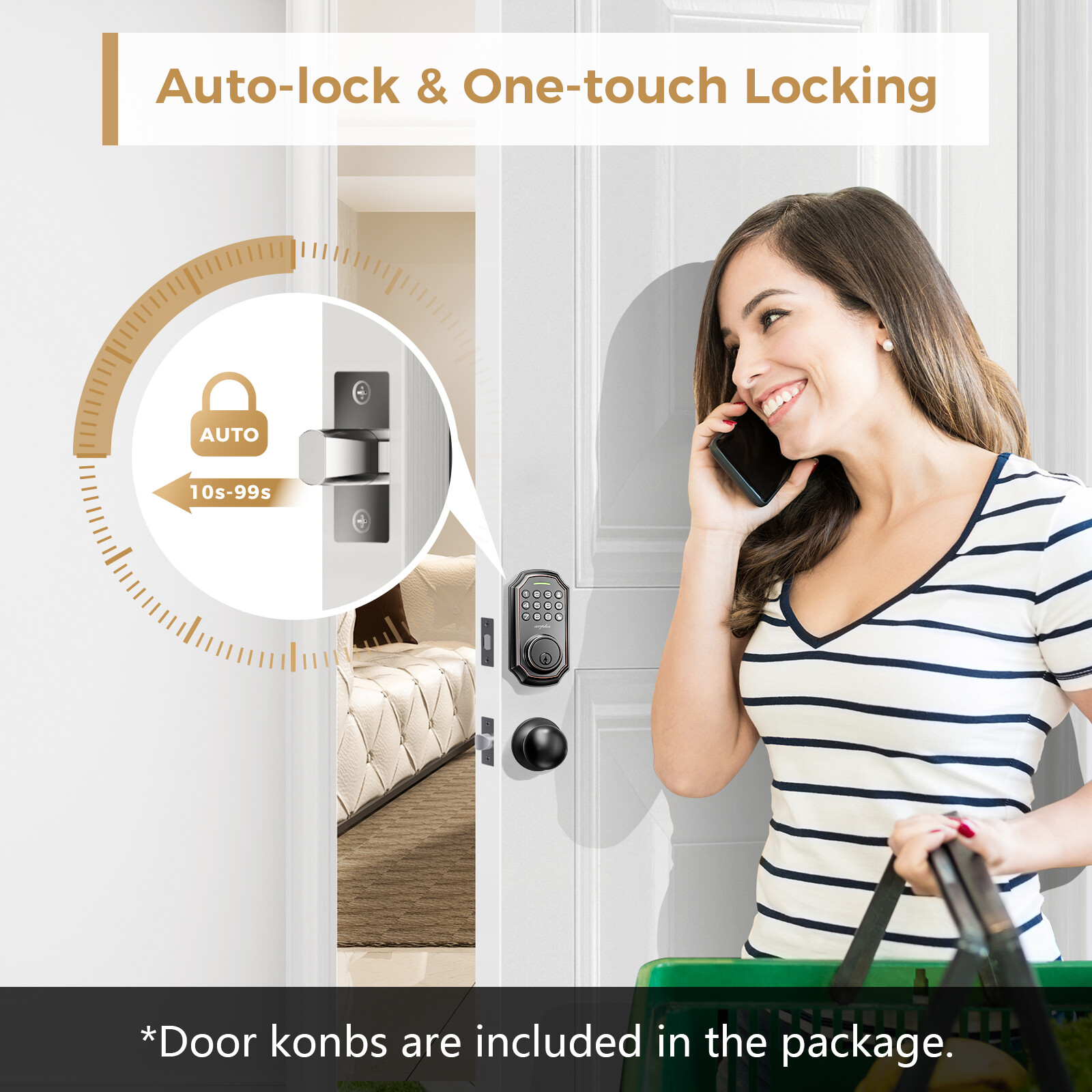 Smart Front door lock with Handle WIFI App Control Electronic Keypad Deadbolt