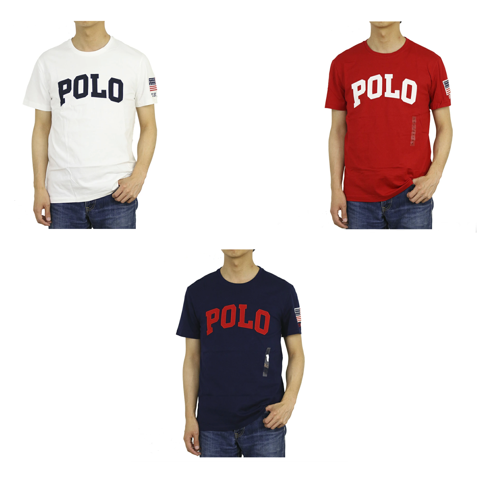 Футболка с круглым вырезом с короткими рукавами Polo Ralph Lauren, надписью «Polo» и нашивкой с флагом США