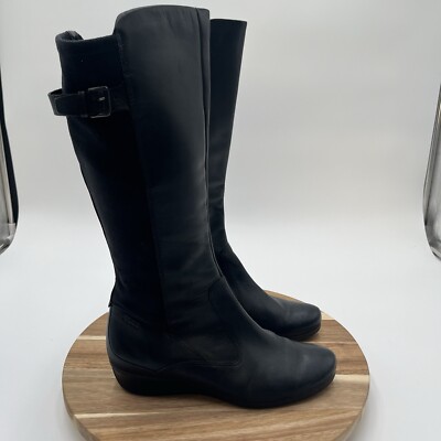 Ecco Women's Abelone Black Leather Boots Zipper Buckle Size 39 EU