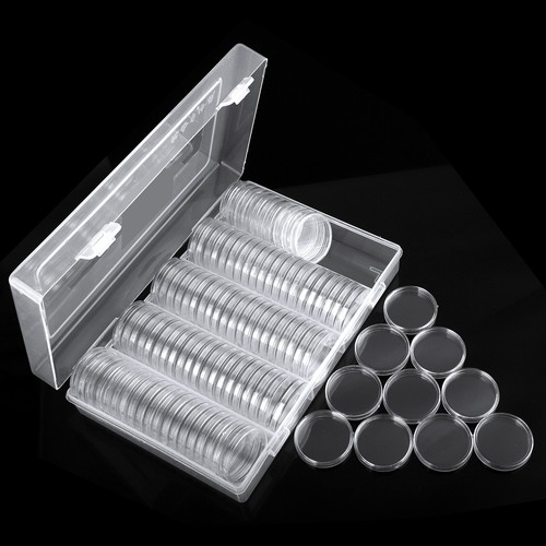 100pcs 30mm Coin Capsules Holder Case & 5 Sizes Gaskets with Plastic Storage Box