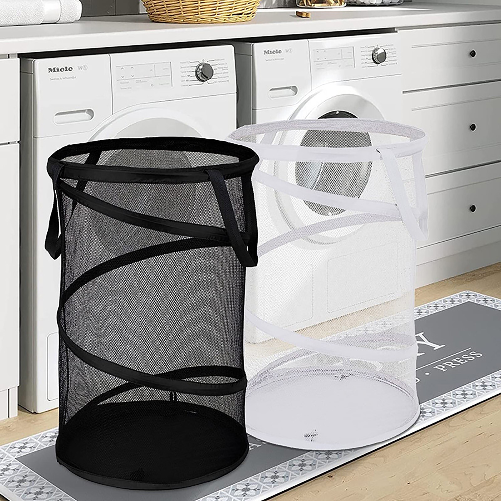 Large Collapsible Laundry Basket Foldable Mesh Basket with Handles for Laundry